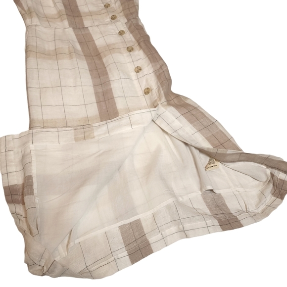 NWT Anthopologie Mo:vint Linen Beige Plaid Sleeveless Button Midi Dress Medium - Picture 9 of 16